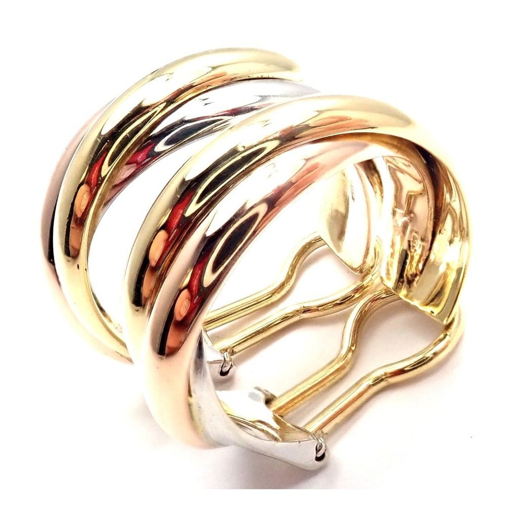 Authentic! Cartier 18k Tri-Color Gold Medium Size Trinity Hoop Earrings​ - Picture 9 of 10